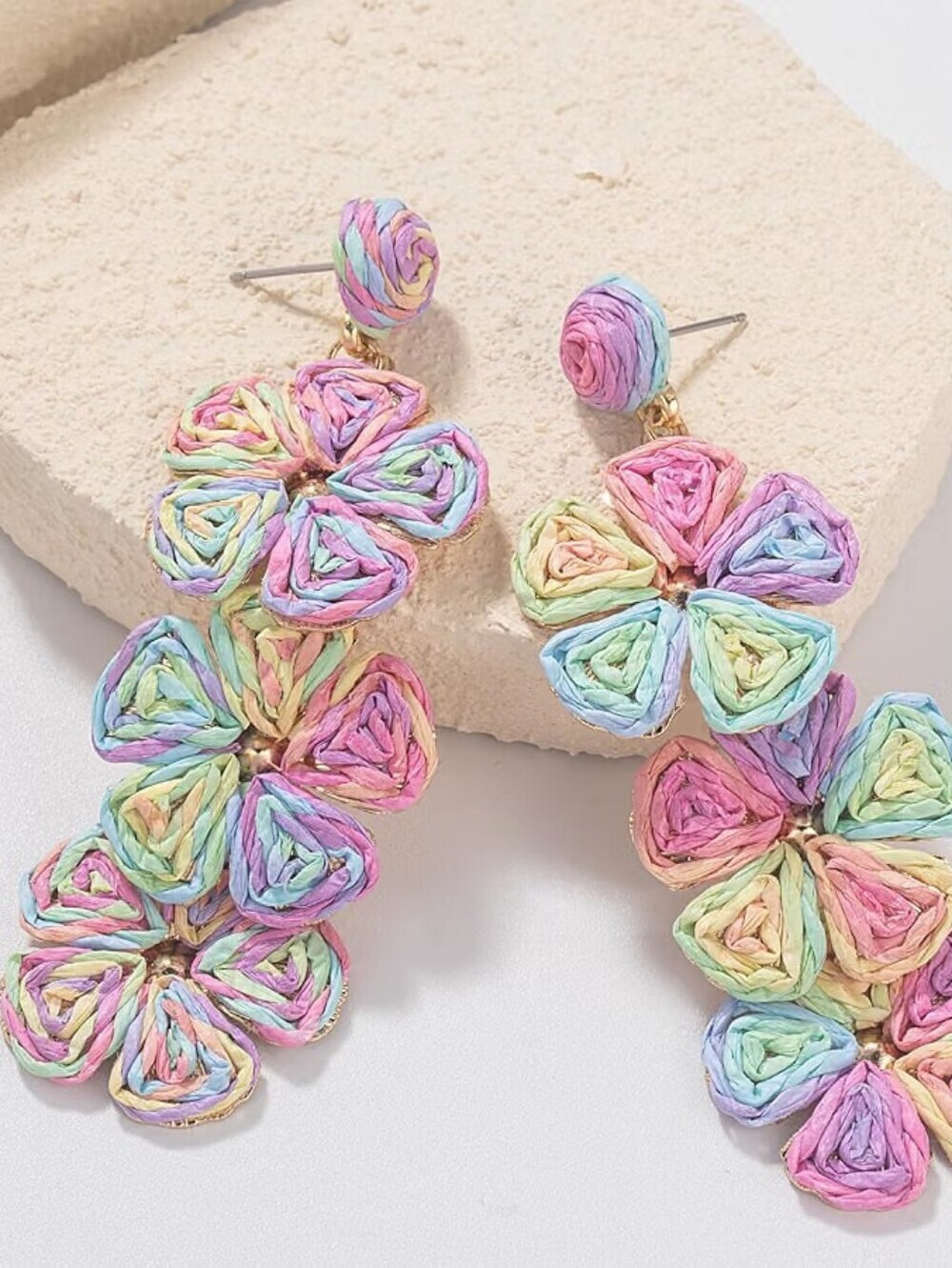 Boho Flower Earrings Statement Raffia Dangle Earrings Summer Beach Vacation